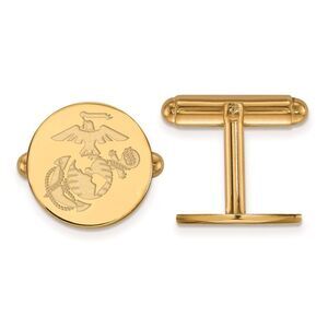 SS 14k Yellow Gold Plated U.S. Marine Corps Disc Cuff Links